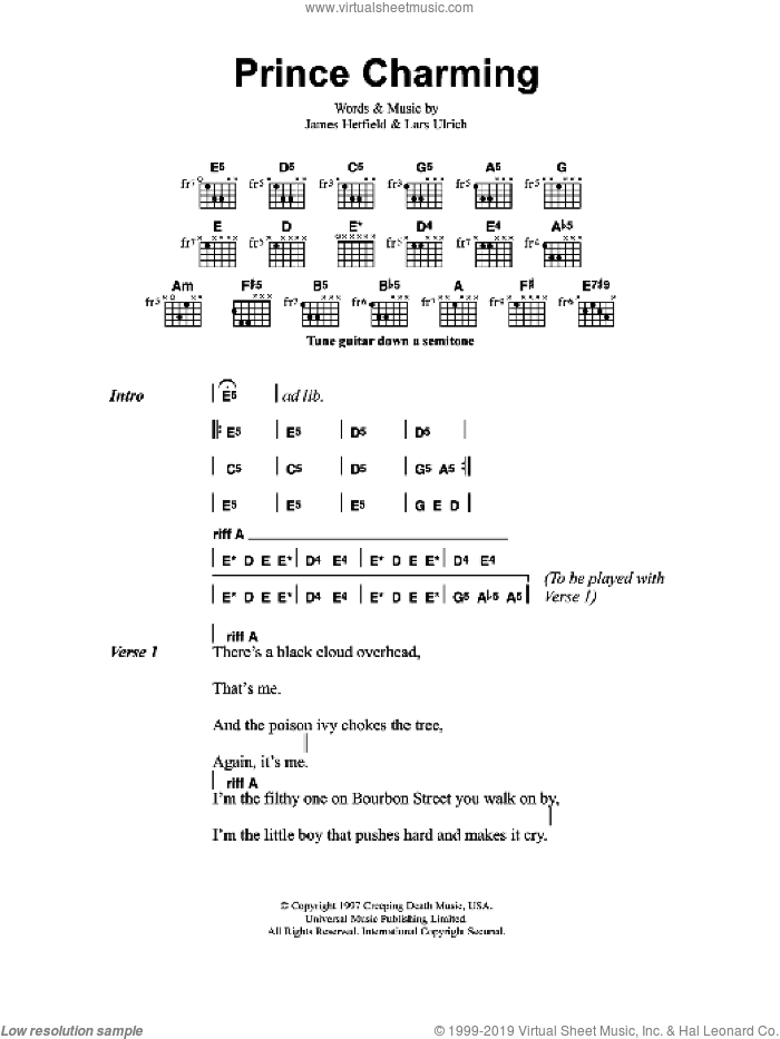 Prince Charming sheet music for guitar (chords) by Metallica, James Hetfield and Lars Ulrich, intermediate skill level