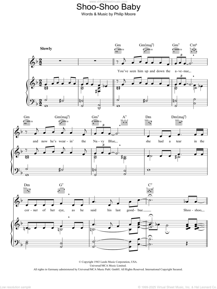 Shoo-Shoo Baby sheet music for voice, piano or guitar by Philip Moore, intermediate skill level