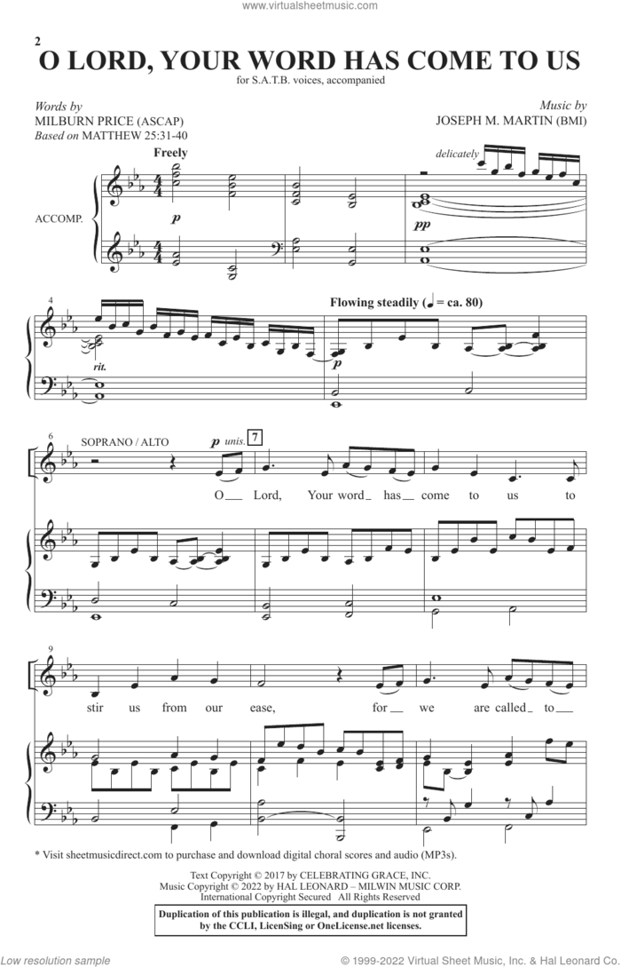 O Lord, Your Word Has Come To Us sheet music for choir (SATB: soprano, alto, tenor, bass) by Joseph M. Martin, Joseph M. Martin & Milburn Price and Milburn Price, intermediate skill level