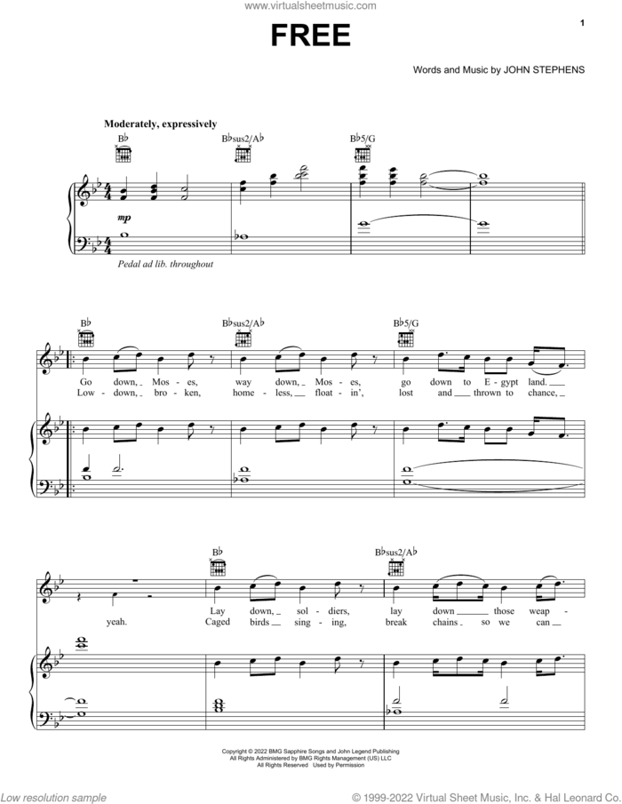 FREE sheet music for voice, piano or guitar by John Legend and John Stephens, intermediate skill level