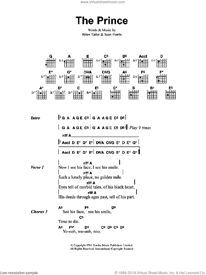 The Prince sheet music for guitar (chords) by Metallica, Brian Tatler and Sean Harris, intermediate skill level