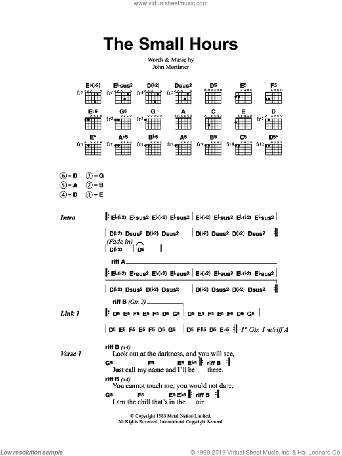 The Small Hours sheet music for guitar (chords) by Metallica and John Mortimer, intermediate skill level