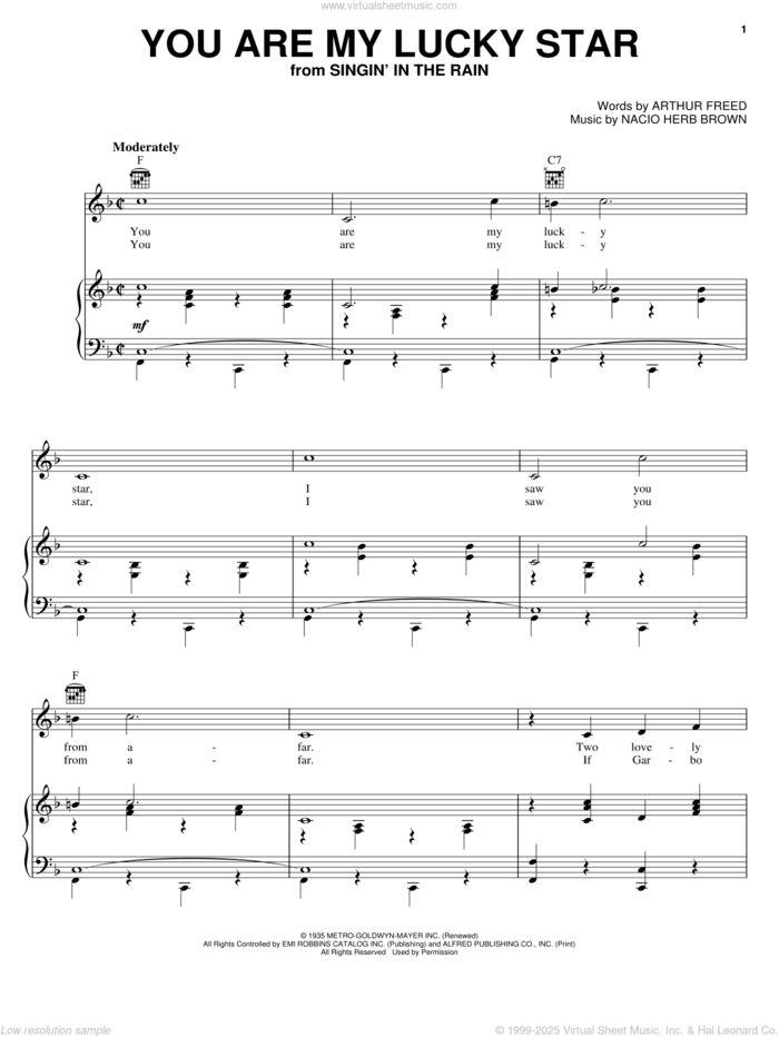 You Are My Lucky Star sheet music for voice, piano or guitar by Louis Armstrong, Arthur Freed and Nacio Herb Brown, intermediate skill level