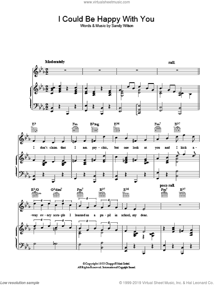 I Could Be Happy With You sheet music for voice, piano or guitar by Sandy Wilson, intermediate skill level