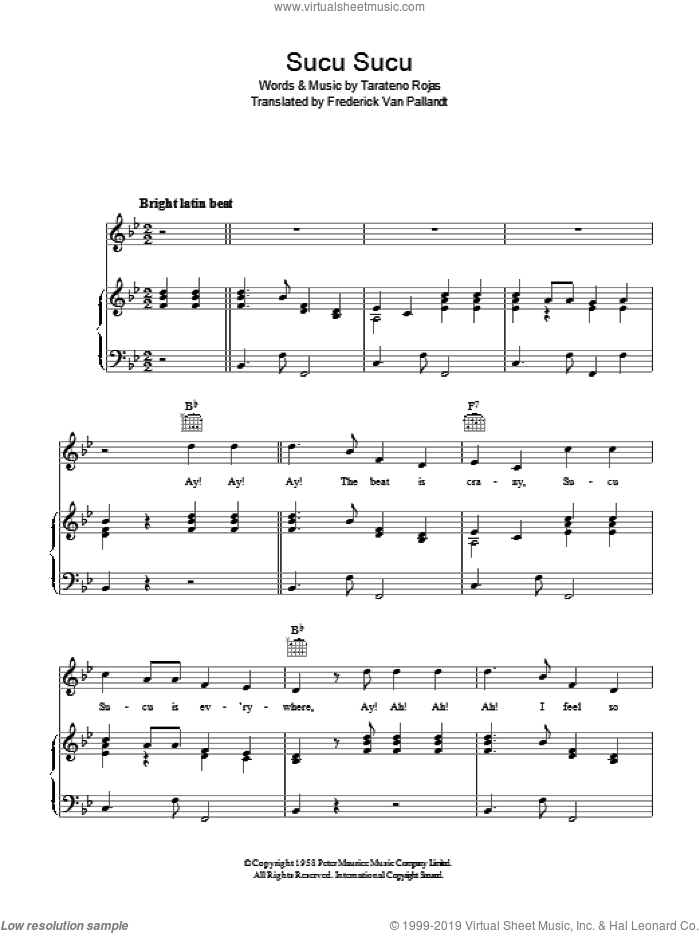 Sucu Sucu sheet music for voice, piano or guitar by Tarateno Rojas and Frederick Van Pallandt, intermediate skill level