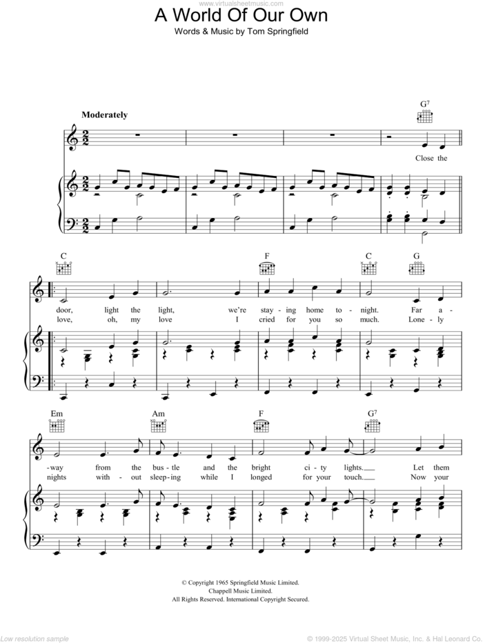 A World Of Our Own sheet music for voice, piano or guitar by Tom Springfield, intermediate skill level