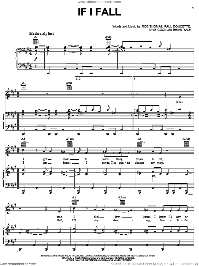 If I Fall sheet music for voice, piano or guitar by Matchbox Twenty, Matchbox 20, Brian Yale, Kyle Cook, Paul Doucette and Rob Thomas, intermediate skill level