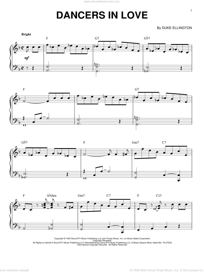 Dancers In Love (arr. Brent Edstrom) sheet music for piano solo by Duke Ellington, intermediate skill level