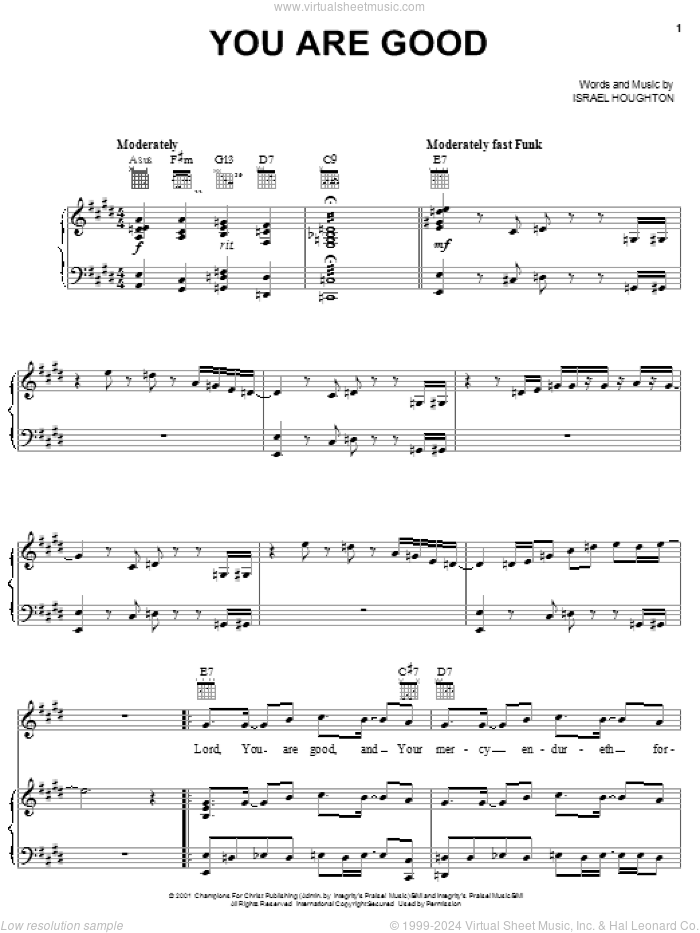 You Are Good sheet music for voice, piano or guitar by The Katinas and Israel Houghton, intermediate skill level