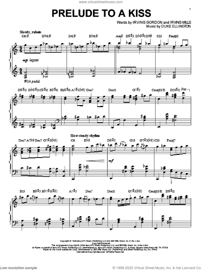 Prelude To A Kiss (arr. Brent Edstrom) sheet music for piano solo by Duke Ellington, Irving Gordon and Irving Mills, intermediate skill level