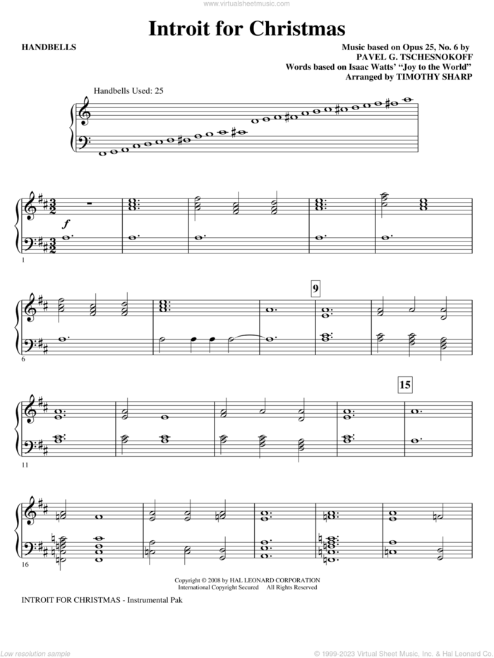 Introit For Christmas sheet music for orchestra/band (Handbells) by Isaac Watts, Pavel G. Tschesnokoff and Tim Sharp, intermediate skill level