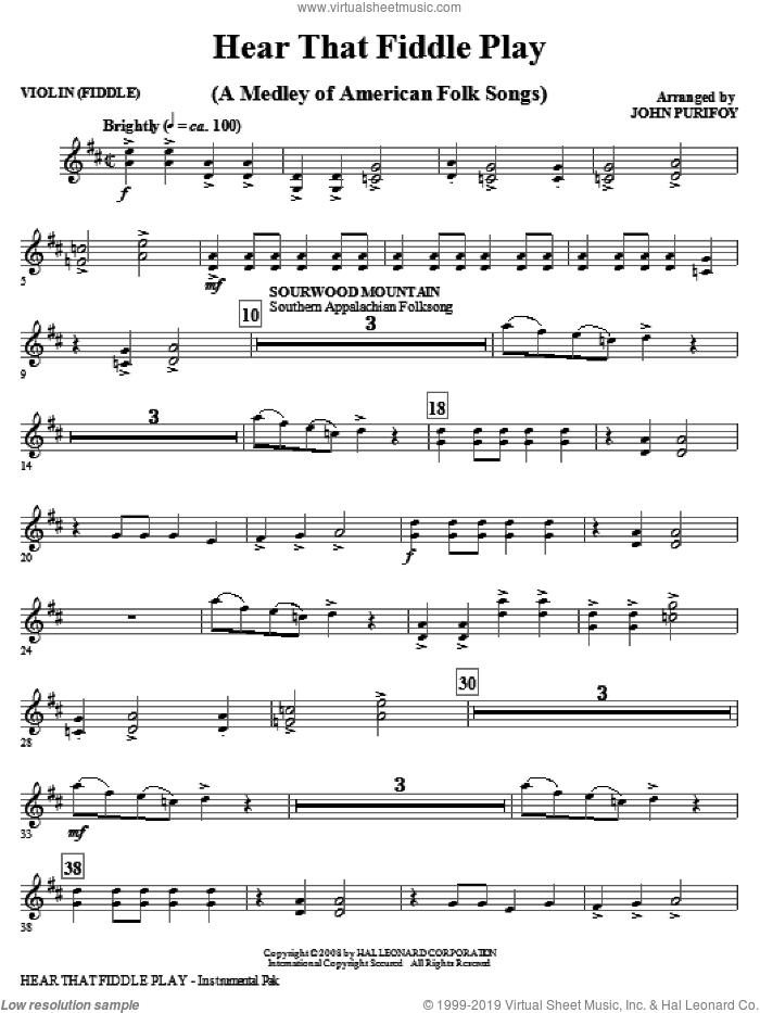Hear That Fiddle Play (A Medley of American Folk Songs) sheet music for orchestra/band (violin) by John Purifoy, intermediate skill level