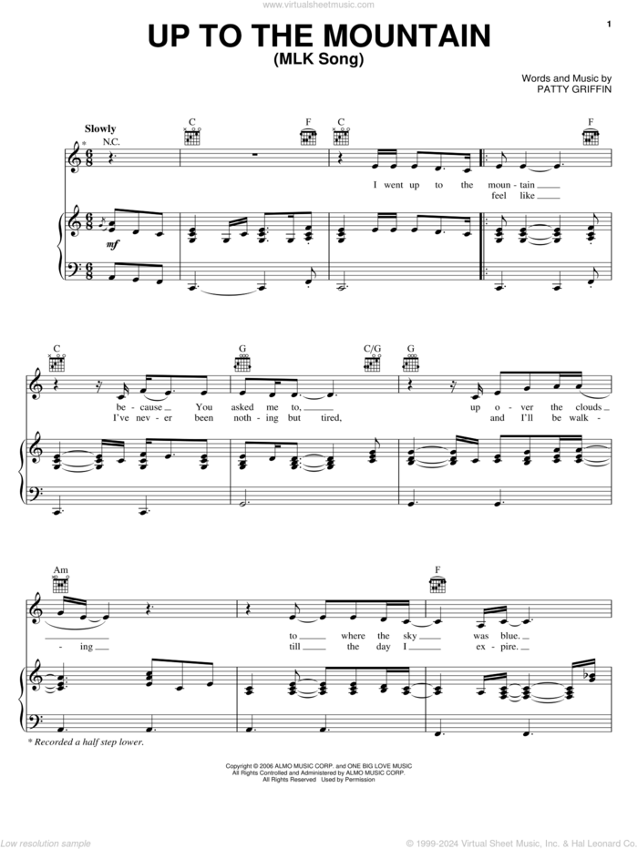 Up To The Mountain (MLK Song) sheet music for voice, piano or guitar by Patty Griffin, intermediate skill level