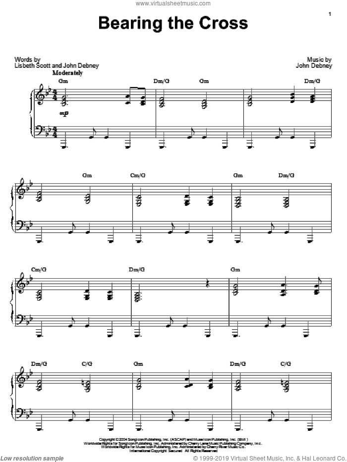 Bearing The Cross sheet music for piano solo by John Debney, The Passion Of The Christ (Movie) and Lisbeth Scott, intermediate skill level