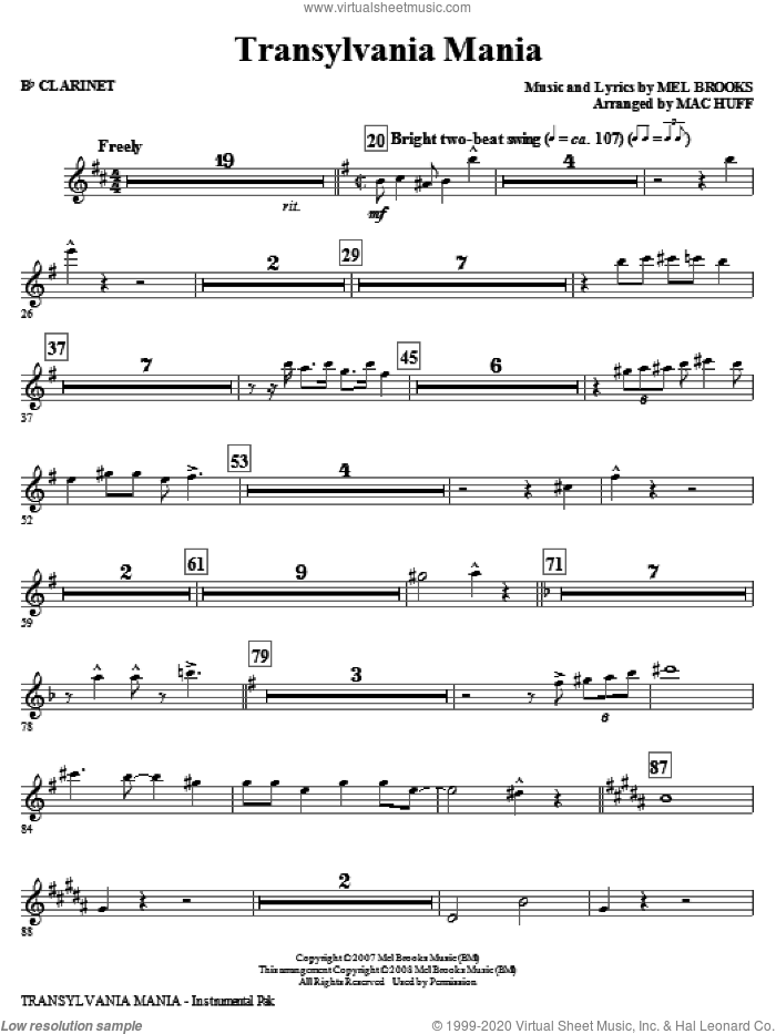 Transylvania Mania (from Young Frankenstein) (complete set of parts) sheet music for orchestra/band by Mel Brooks and Mac Huff, intermediate skill level