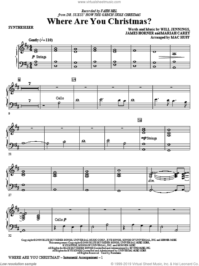 Where Are You Christmas? (arr. Mac Huff) (from How The Grinch Stole Christmas) (complete set of parts) sheet music for orchestra/band (Rhythm) by Mariah Carey, James Horner, Will Jennings, Faith Hill and Mac Huff, intermediate skill level