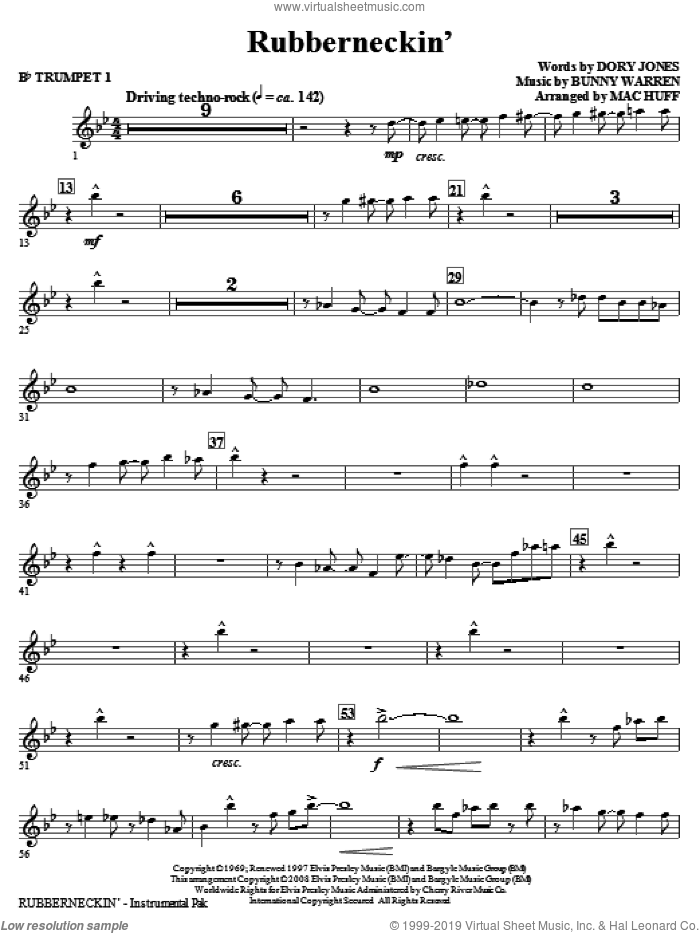 Rubberneckin' (complete set of parts) sheet music for orchestra/band by Mac Huff, Bunny Warren, Dory Jones and Elvis Presley, intermediate skill level