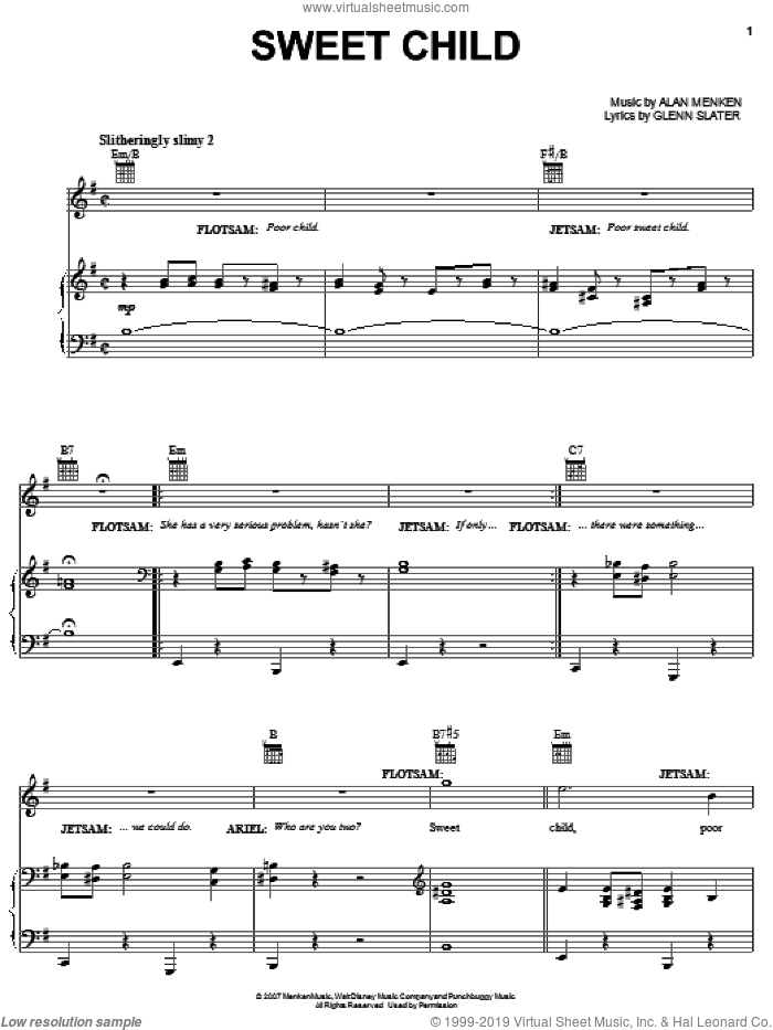 Sweet Child (from The Little Mermaid: A Broadway Musical) sheet music for voice, piano or guitar by Alan Menken, The Little Mermaid (Musical), Glenn Slater and Howard Ashman, intermediate skill level