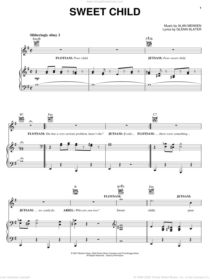 Sweet Child (from The Little Mermaid: A Broadway Musical) sheet music for voice, piano or guitar by Alan Menken, The Little Mermaid (Musical), Glenn Slater and Howard Ashman, intermediate skill level