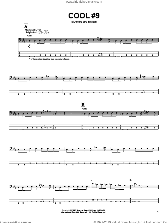 Cool #9 sheet music for bass (tablature) (bass guitar) by Joe Satriani, intermediate skill level