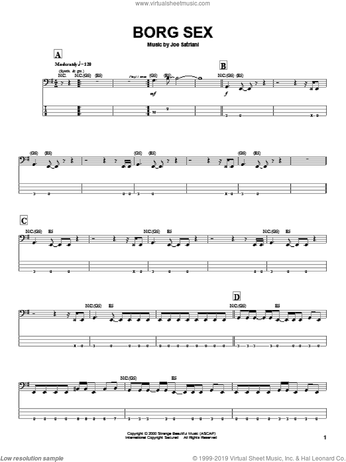 Borg Sex sheet music for bass (tablature) (bass guitar) by Joe Satriani, intermediate skill level