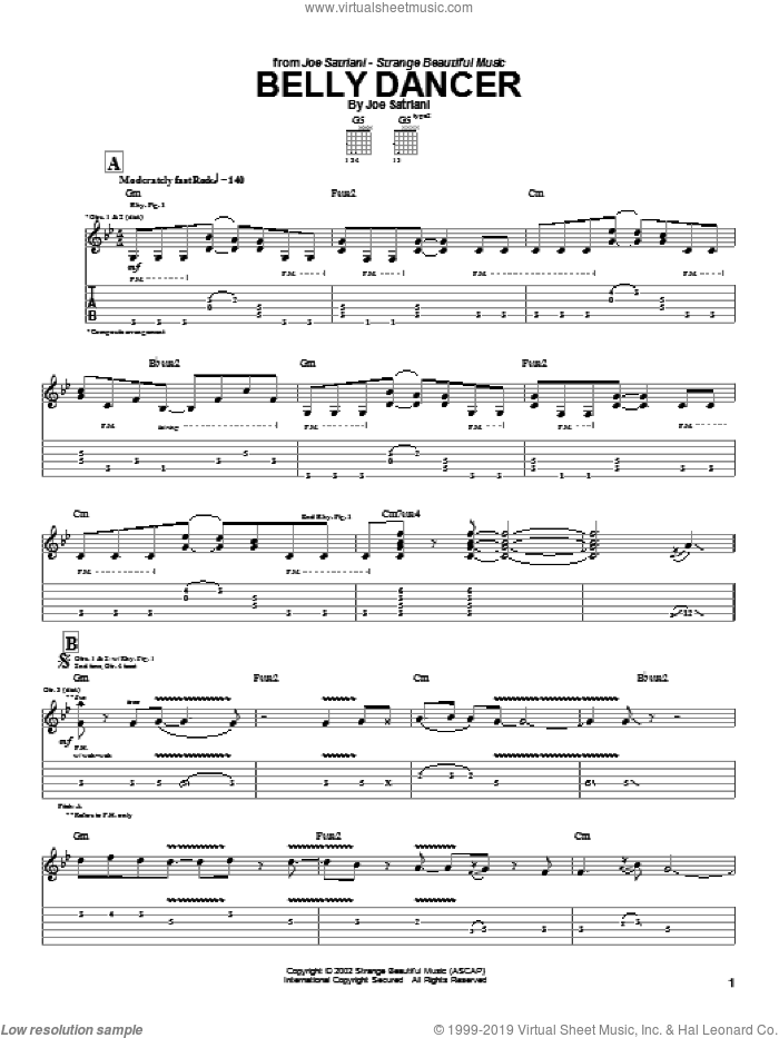 Belly Dancer sheet music for guitar (tablature) by Joe Satriani, intermediate skill level