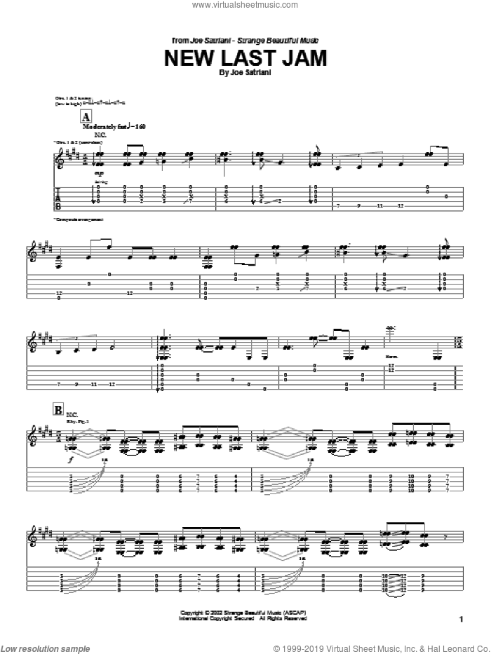 New Last Jam sheet music for guitar (tablature) by Joe Satriani, intermediate skill level