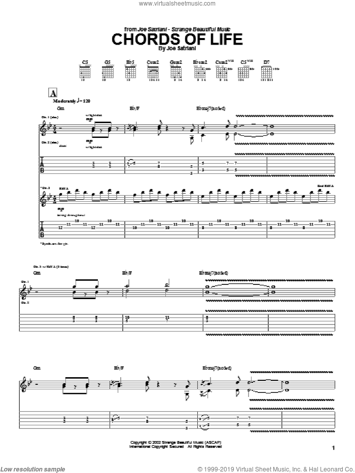 Chords Of Life sheet music for guitar (tablature) by Joe Satriani, intermediate skill level