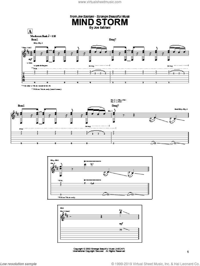 Mind Storm sheet music for guitar (tablature) by Joe Satriani, intermediate skill level