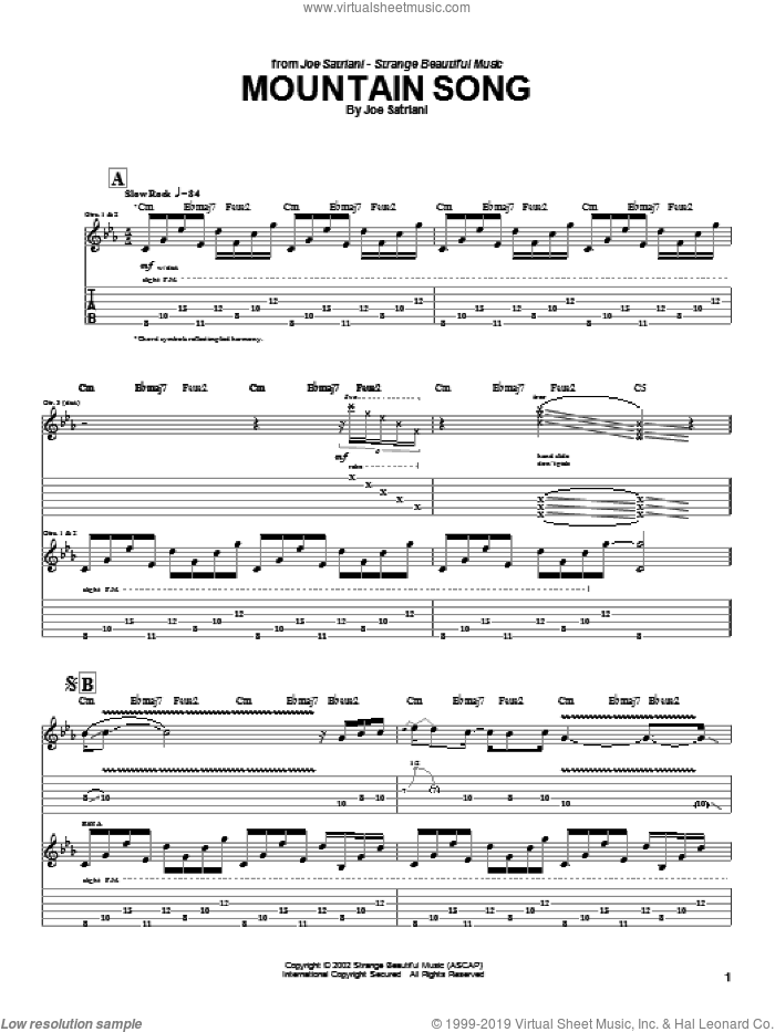 Mountain Song sheet music for guitar (tablature) by Joe Satriani, intermediate skill level