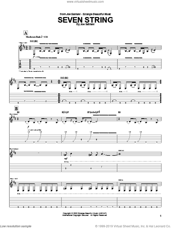Seven String sheet music for guitar (tablature) by Joe Satriani, intermediate skill level