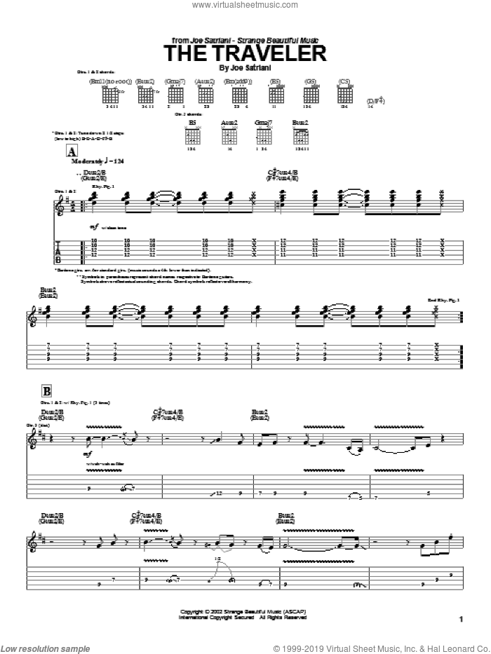 The Traveler sheet music for guitar (tablature) by Joe Satriani, intermediate skill level