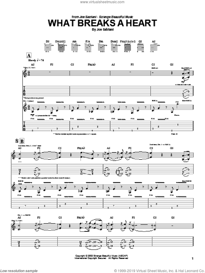 What Breaks A Heart sheet music for guitar (tablature) by Joe Satriani, intermediate skill level