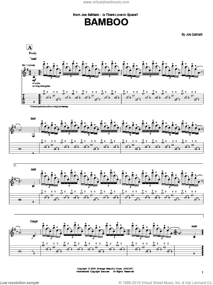 Bamboo sheet music for guitar (tablature) by Joe Satriani, intermediate skill level