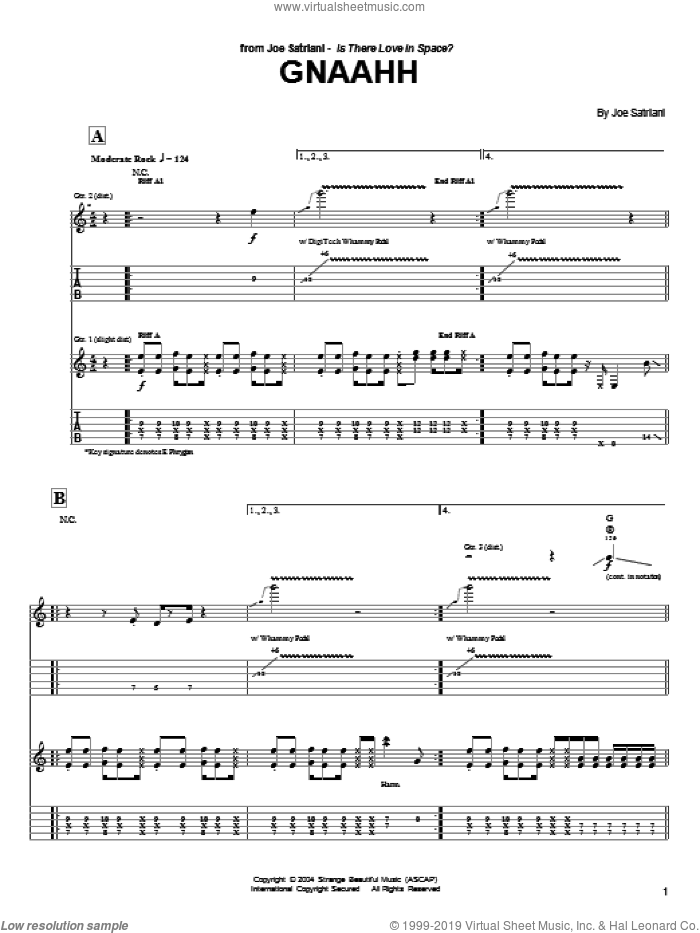 Gnaahh sheet music for guitar (tablature) by Joe Satriani, intermediate skill level