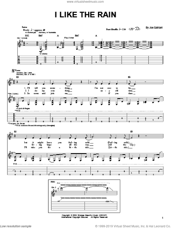I Like The Rain sheet music for guitar (tablature) by Joe Satriani, intermediate skill level