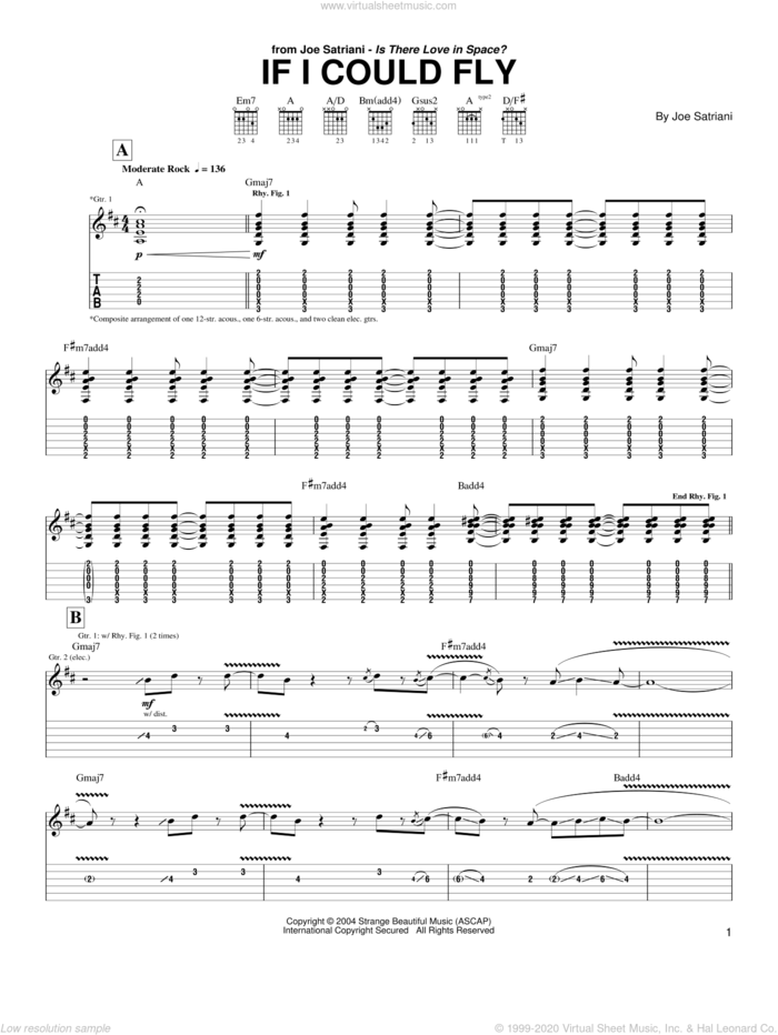 If I Could Fly sheet music for guitar (tablature) by Joe Satriani, intermediate skill level
