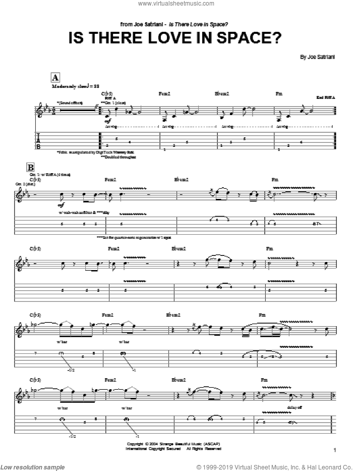Is There Love In Space? sheet music for guitar (tablature) by Joe Satriani, intermediate skill level