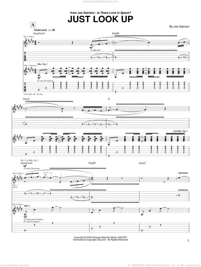 Just Look Up sheet music for guitar (tablature) by Joe Satriani, intermediate skill level