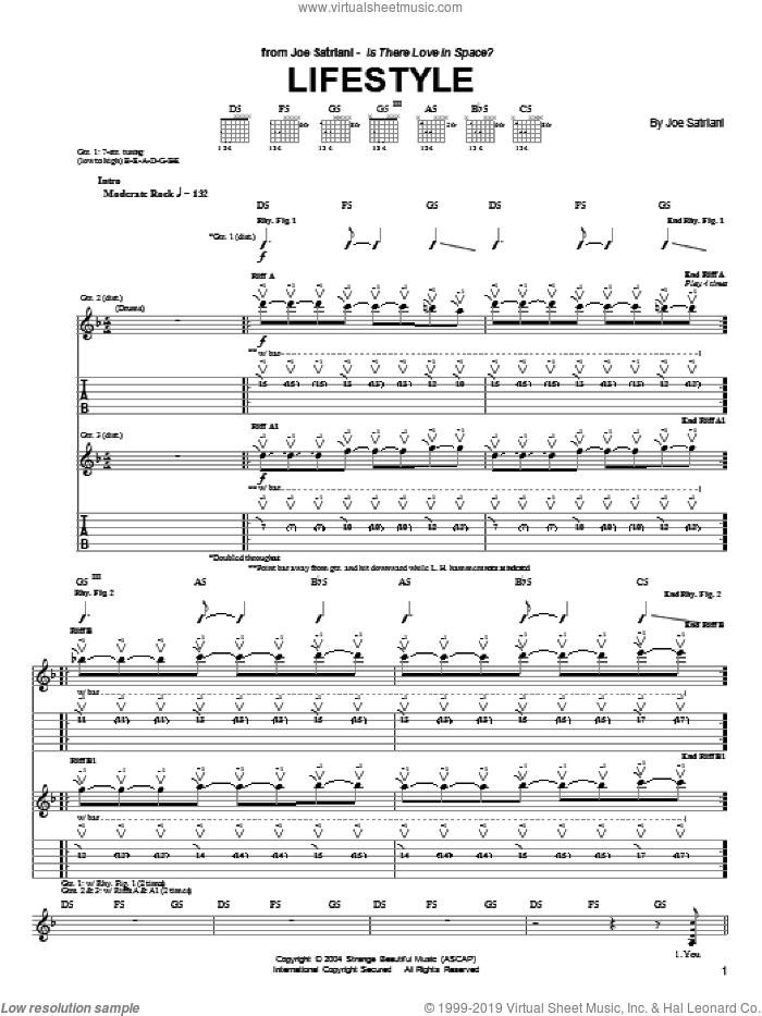 Lifestyle sheet music for guitar (tablature) by Joe Satriani, intermediate skill level