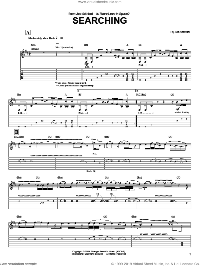 Searching sheet music for guitar (tablature) by Joe Satriani, intermediate skill level