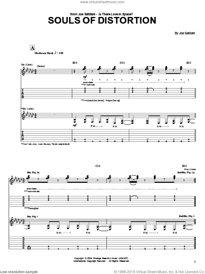 Souls Of Distortion sheet music for guitar (tablature) by Joe Satriani, intermediate skill level