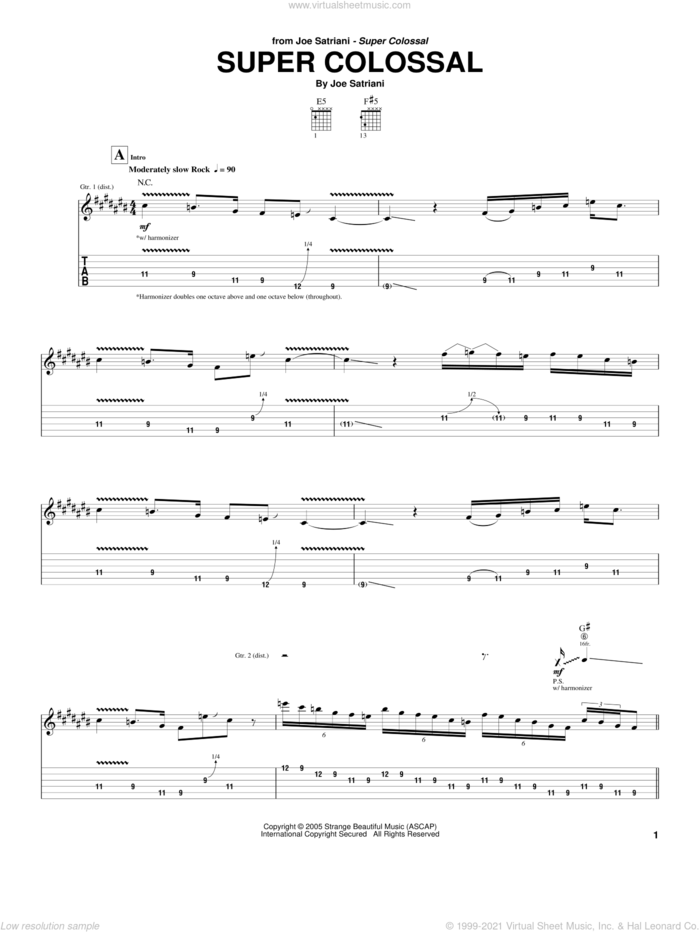 Super Colossal sheet music for guitar (tablature) by Joe Satriani, intermediate skill level