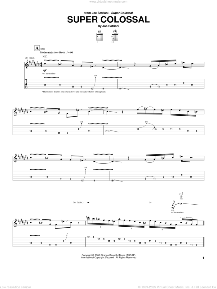 Super Colossal sheet music for guitar (tablature) by Joe Satriani, intermediate skill level