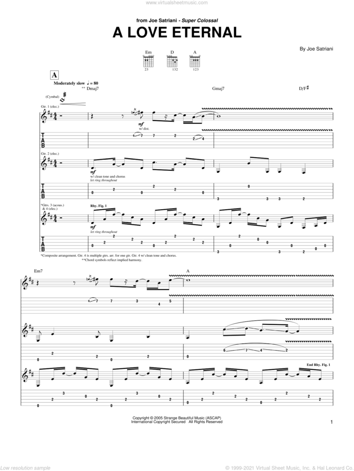 A Love Eternal sheet music for guitar (tablature) by Joe Satriani, intermediate skill level