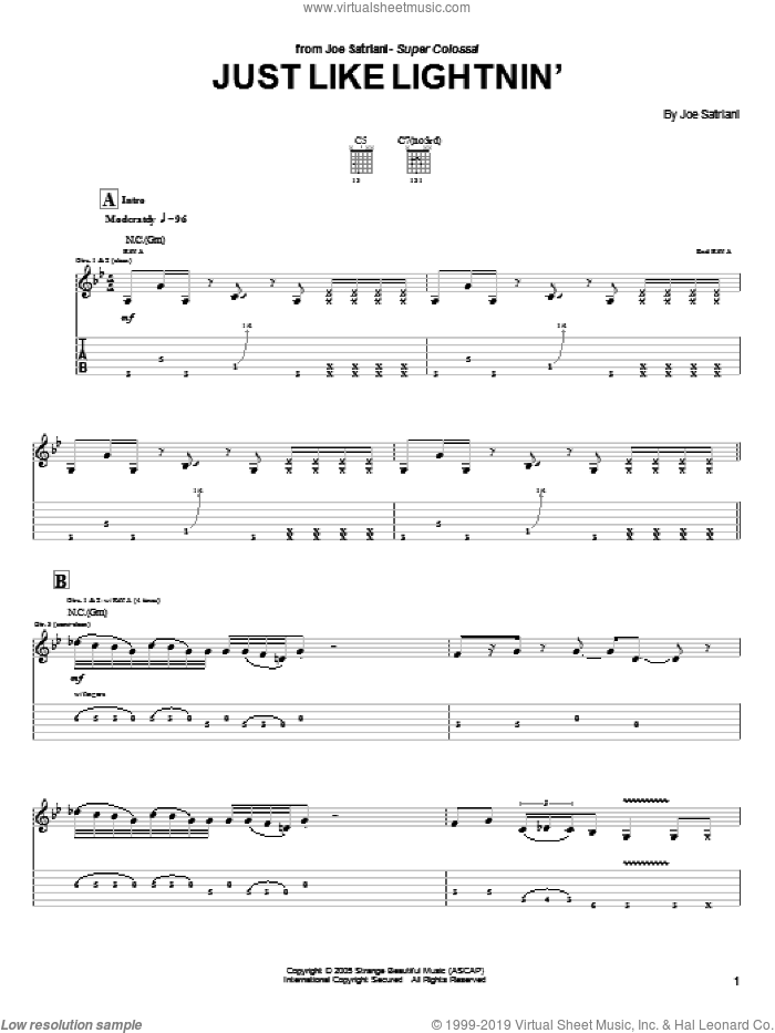 Just Like Lightnin' sheet music for guitar (tablature) by Joe Satriani, intermediate skill level