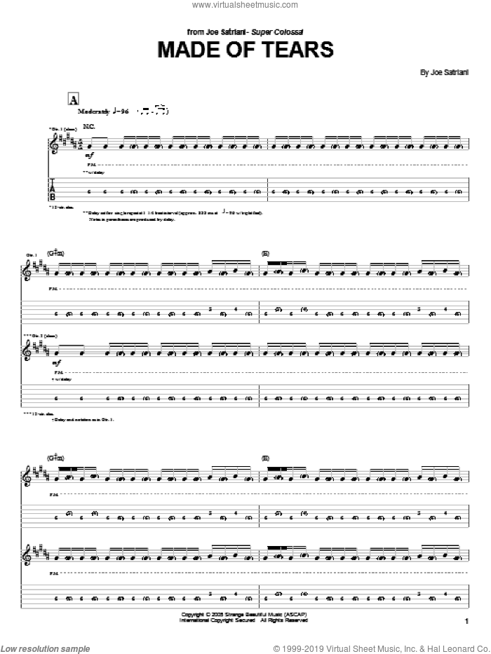 Made Of Tears sheet music for guitar (tablature) by Joe Satriani, intermediate skill level