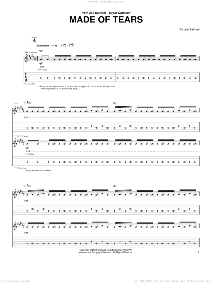 Made Of Tears sheet music for guitar (tablature) by Joe Satriani, intermediate skill level