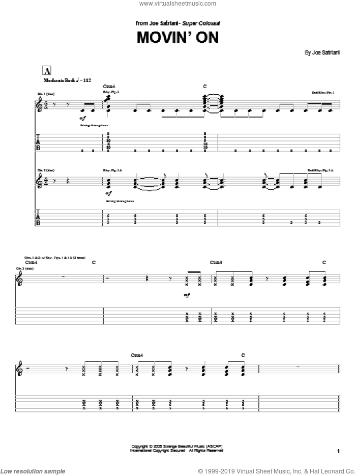 Movin' On sheet music for guitar (tablature) by Joe Satriani, intermediate skill level
