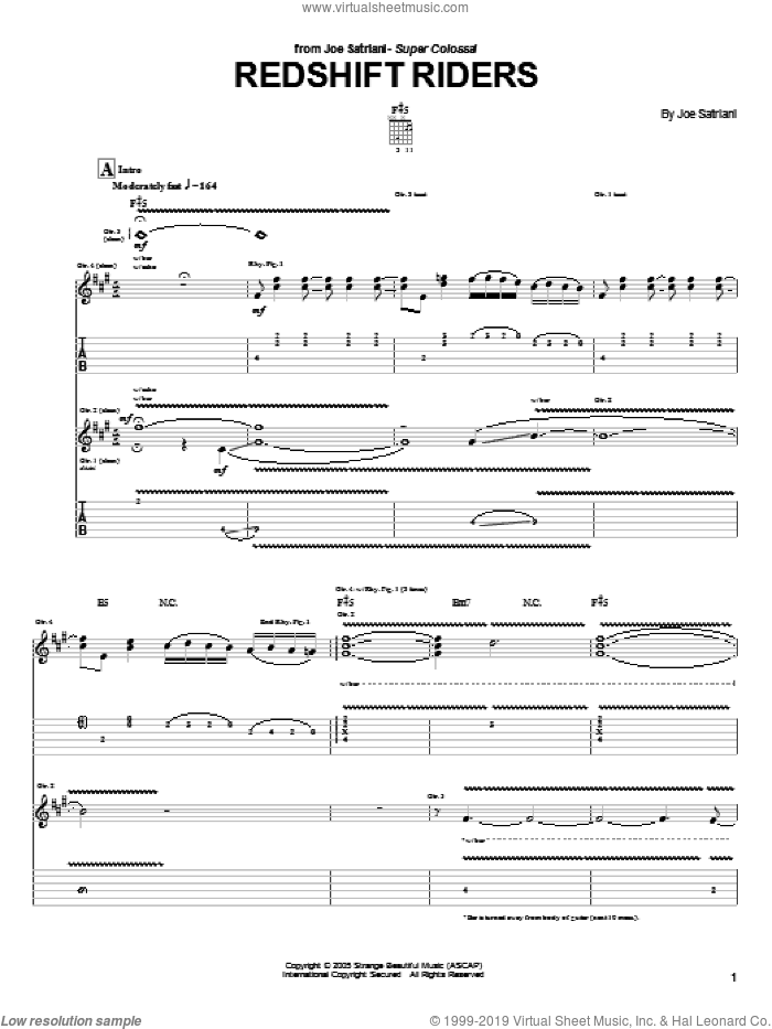 Redshift Riders sheet music for guitar (tablature) by Joe Satriani, intermediate skill level